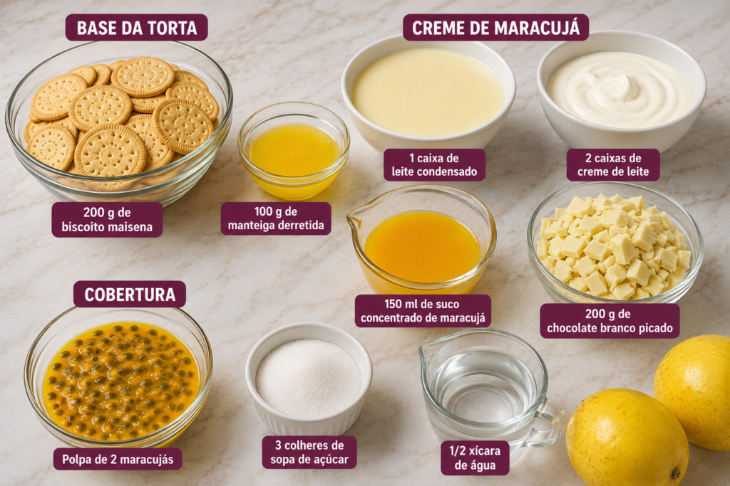 Torta Gelada de Maracujá com Chocolate Branco ingredientes