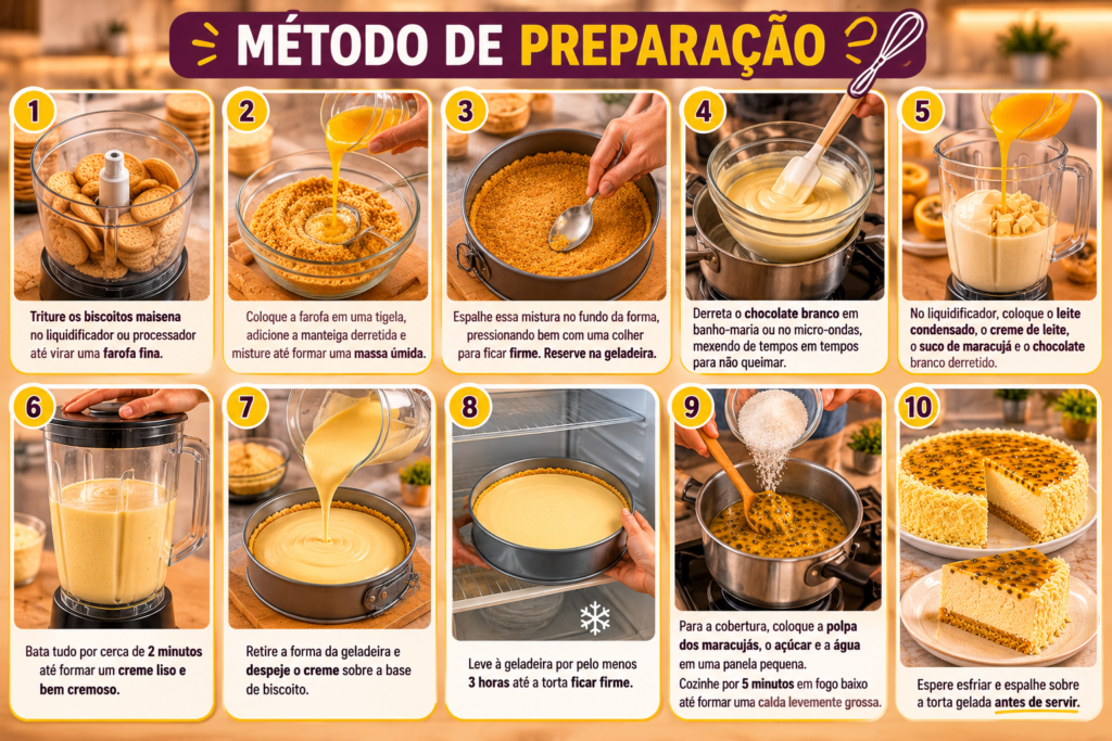 Torta Gelada de Maracujá com Chocolate Branco metodo de preparo