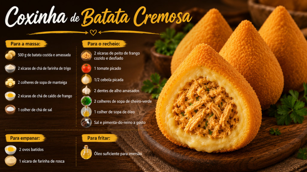 Receita de Coxinha de Batata Cremosa ingredientes