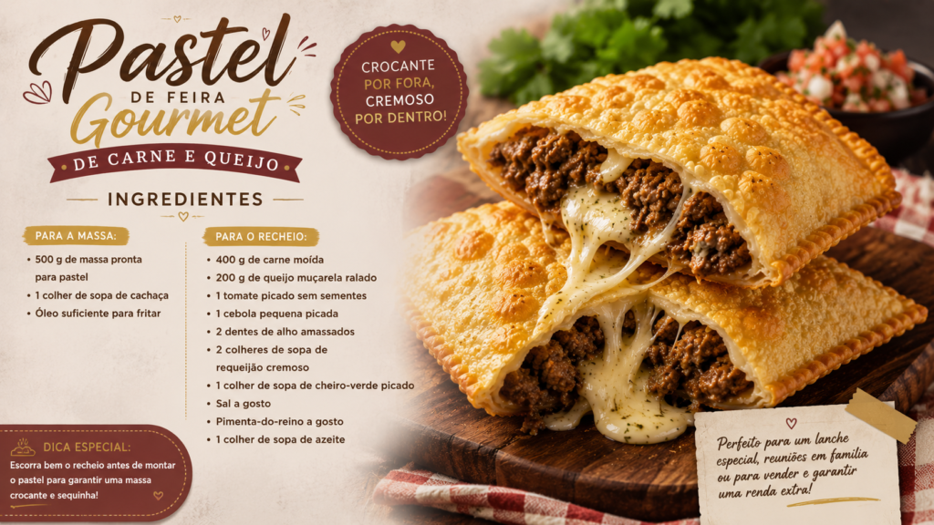 ingredientes Pastel de feira gourmet de Carne e Queijo