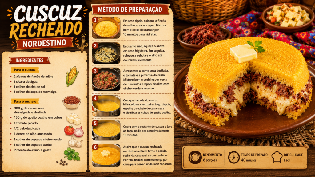 metodo de preparo cuscuz recheado nordestino