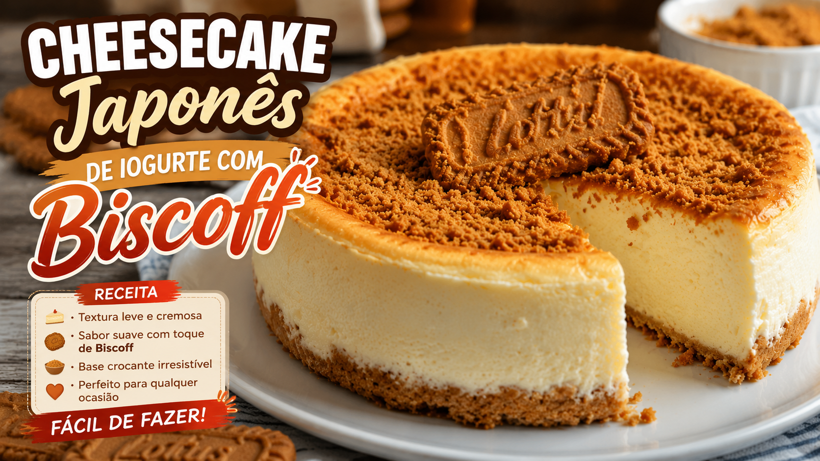 Cheesecake Japonês de Iogurte com Biscoff