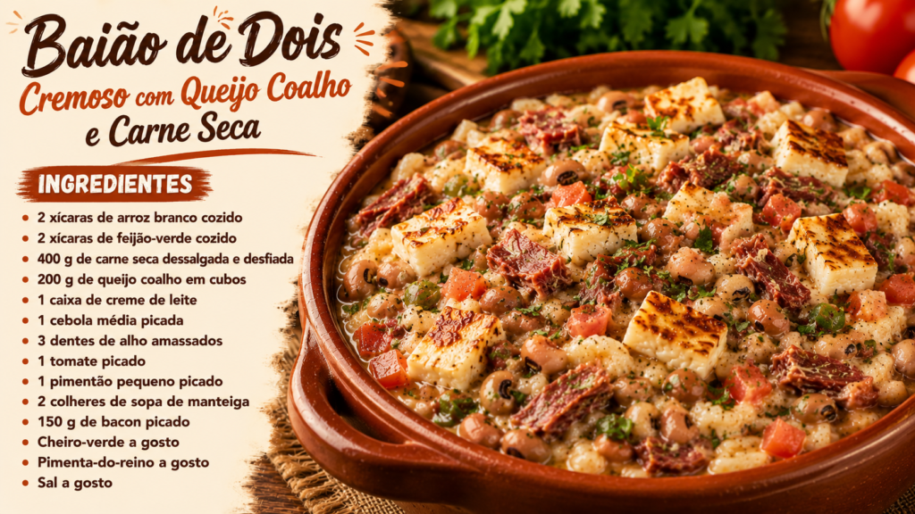 ingredientes Baião de Dois Cremoso com Queijo Coalho e Carne Seca