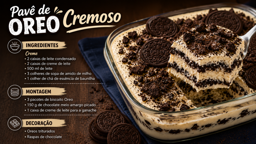 ingredientes pavê de oreo