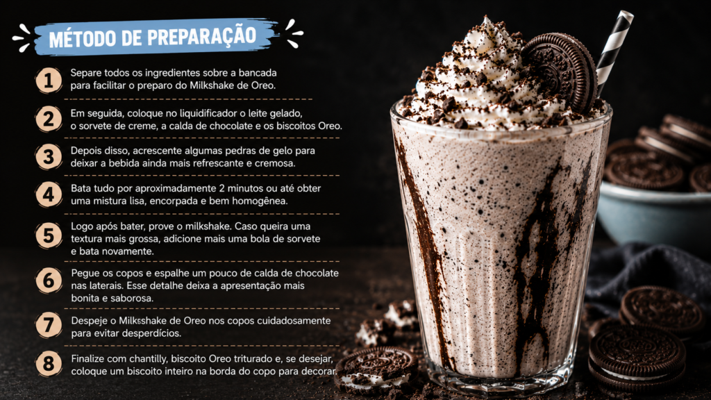 metodo de preparo milkshake de oreo

