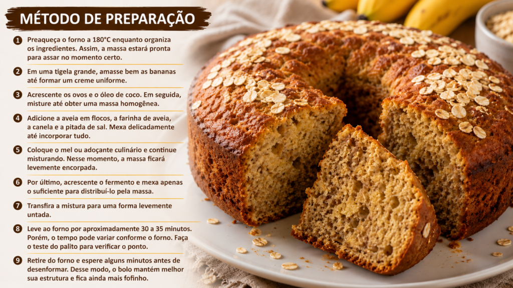Bolo de Banana Fit Fofinho com Aveia metodo de preparo